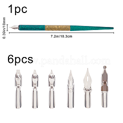 ステンレス鋼のつけペン  木製ペンスティック＆6種類のステンレスペン先付き  ティール  ペン：183x10mm  ステンレス鋼のペン先：17~39x6.5~8x2~5mm  6pc&nbsp;AJEW-WH0152-24B