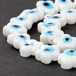 手作りナザールボンジュウランプワークビーズ連売り  花  ホワイト  11~11.5x12x4.5~5.5mm  穴：1.2mm  約32~33個/連  14.17~14.57インチ（36~37cm）&nbsp;LAMP-F024-03A