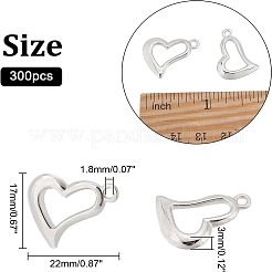 メッキABSプラスチックペンダント300個  ハート  プラチナ  17x22x3mm  穴：1.8mm&nbsp;KY-FH0001-17