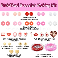 バレンタインデー DIY ポリマー粘土ビーズ & 合金エナメルチャーム ストレッチブレスレット作成キット  ミックスカラー  6x1mm  穴：2mm&nbsp;DIY-YW0012-66