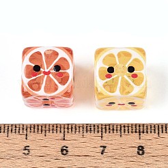 プリントされた透明アクリルビーズ  みかん入りキューブ  ミックスカラー  13.5x13.5x13.5mm  穴：3mm&nbsp;TACR-T028-75M