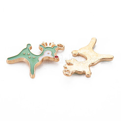 合金エナメルチャーム  鹿  ライトゴールド  ミディアムアクアマリン  21x14x3mm  穴：1.6mm&nbsp;ENAM-N054-012F