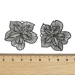 スプレー塗装された430ステンレススチールペンダント  エッチングされた金属装飾  花のチャーム  ブラック  35.5x37x0.3mm  穴：2.5mm&nbsp;STAS-Z116-13
