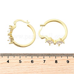 菱形真鍮マイクロパヴェクリアキュービックジルコニアフープピアス  鉛フリー＆カドミウムフリー  長持ちメッキ  ラックめっき  18KGP本金メッキ  25.5x24.5x8.5mm&nbsp;EJEW-Z121-07G