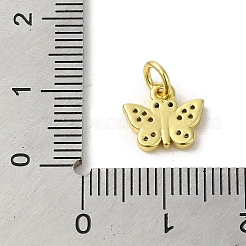 本物の18K金メッキ真鍮パヴェキュービックジルコニアペンダント  丸カン付き  蝶  透明  9x10x2mm  穴：3mm&nbsp;KK-M283-10D-01