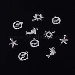 10本5スタイルアロイペンダント  ラインストーン付き  プラチナ  クリスタル  16.7~21.5x13~16.5mm  2個/スタイル&nbsp;FIND-TADJ0001-26A