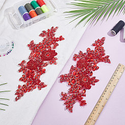 アクリル刺繍糸アイロン接着/縫い付けパッチ1組  布のアップリケ  花  レッド  275x123x5~6mm&nbsp;PATC-HY0002-08B