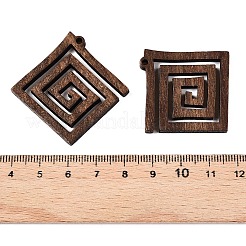 天然ウォールナットウッドペンダント  染色されていない  正方形  ココナッツブラウン  32.5x31.5x3.5mm  穴：2mm&nbsp;WOOD-T032-01