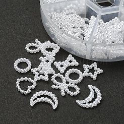 DIYジュエリー作りの発見キット  ABS プラスチック製模造パール リンク リングとカボションを含む  星＆ハート＆リング＆ちょう結び＆月の形  ホワイト  150個/箱&nbsp;DIY-YW0007-19