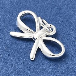 丸カン付きスターリングシルバーの蝶結びチャーム925個とスタンプ925個  銀  8x12x1.5mm  内径：2mm&nbsp;STER-R002-01S