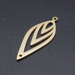 201 ステンレススチールリンクコネクター  レーザー切断  葉  ゴールドカラー  38x14x1mm  穴：1.6mm&nbsp;STAS-N090-LA174