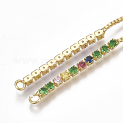 真鍮製のブレスレット作り  スライダーブレスレット  キュービックジルコニア付き  ゴールドカラー  9-7/8インチ（25cm）  穴：1.5mm&nbsp;ZIRC-S061-68