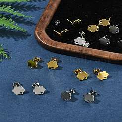 16個 2色 201ステンレススチールスタッドピアス金具 穴付き  304ステンレス鋼のピンとイヤーナット  花  24KGP本金メッキ＆ステンレススチールカラー  10x9mm  穴：1.6mm  ピン：0.8mm  8個/カラー&nbsp;EJEW-FS0001-20