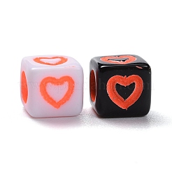 2400個12色不透明アクリルヨーロピアンビーズ  大穴ビーズ  ハートの白黒キューブ  ミックスカラー  7x7x7mm  穴：4mm&nbsp;MACR-PH0001-15