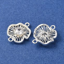 真鍮舗装クリアキュービックジルコニアコネクタチャーム  蓮の葉のリンク  925銀メッキ  17.5x15x3.5mm  穴：1.2mmと1.4mm&nbsp;CU-CBAEC99-11S