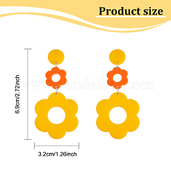 3ペア3色のアクリルフラワーダングルスタッドピアス  女性用アイアンロングドロップピアス  ミックスカラー  71mm  ピン：0.8mm  1ペア/カラー&nbsp;EJEW-AN0001-36
