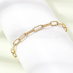 4mm 304ステンレススチール製テクスチャード加工ペーパークリップチェーンブレスレット（男女兼用）  イオンプレーティング（ip）  ゴールドカラー  6.61インチ（16.8cm）&nbsp;SA-CBAB767-08G