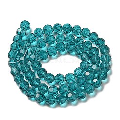 透明ガラスビーズ  ファセット（32ファセット）  ラウンド  ダークターコイズ  8mm  穴：1mm  約65~67個/連  49~50cm&nbsp;LS-EGLA-A035-T8mm-D12