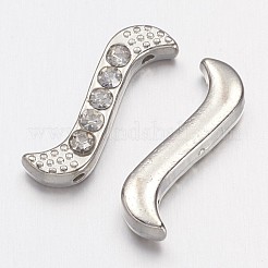 合金S字ラインストーンスペーサーバー  カドミウムフリー＆鉛フリー  プラチナ  6.5x19mm  穴：0.8mm&nbsp;X-ALRI-H003-1
