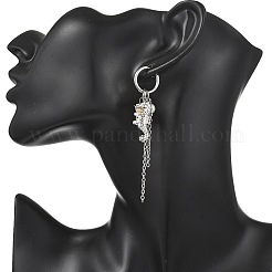 天然淡水貝と304ステンレススチール製のペンダントが付いた、女性用ドロップピアス（2種類、2ペア）  ヒトデ／タツノオトシゴ  202ステンレススチールのフープピアス付き  ステンレス鋼色  75~76mm  1ペア/スタイル&nbsp;EJEW-JE07140