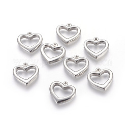 変色しにくい201ステンレススチールオープンハートペンダント  中空  ステンレス鋼色  21x21.5x4mm  穴：1.6mm&nbsp;STAS-E451-16P