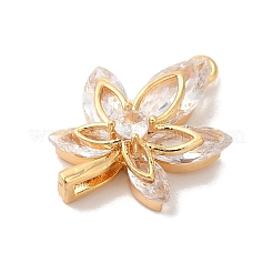 真鍮マイクロパヴェクリアキュービックジルコニアペンダント  ニッケルフリー  花  18KGP本金メッキ  20.5x14x4mm  穴：1mm&nbsp;KK-M294-05G-02