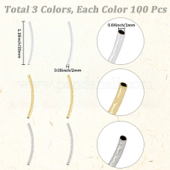 300個3色真鍮製チューブビーズ  カーブチューブ  ミックスカラー  30x2mm  穴：1mm  100個/カラー&nbsp;KK-PA0001-07