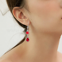 合金ガラスペンダント30個  多面カット  ドロップ  プラチナ  レッド  14.5x9x5mm  穴：1.5mm&nbsp;FIND-SC0022-43