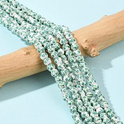 手作り花柄陶器セラミックビーズ連売り  ラウンド  ライトシーグリーン  6mm  穴：2mm  約60個/連  13インチ&nbsp;PORC-M005-6mm-07