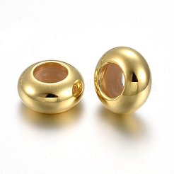 201ステンレスビーズ  内部のゴムと  スライダービーズ  ロンデル  ゴールドカラー  8x4mm  穴：3.5mm  ゴム穴：2.2mm&nbsp;STAS-O110-12G-E