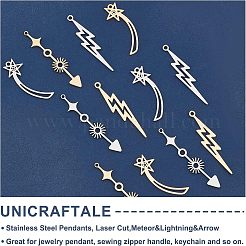 12個 6スタイル 201ステンレススチールペンダント  レーザー切断  ミックスカラー  29.5~42x8.5~10.5x1mm  穴：1.4~1.6mm  2個/スタイル&nbsp;STAS-UN0034-04