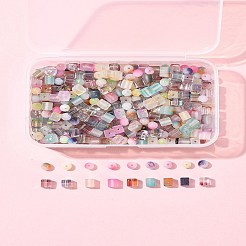 450個 3スタイルのフロストガラスビーズ、金色のグリッターパウダー付き  ツートン  混合図形  ミックスカラー  7x6x6mm  穴：1.4~1.5mm  約：1818個/ 1000 G&nbsp;DGLA-FS0001-13