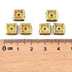 真鍮製ラインストーンスペーサービーズ  グレードA  正方形  ニッケルフリー  ゴールドカラー  ジェット  8x8x4mm  穴：1mm&nbsp;RSB074NF-04G