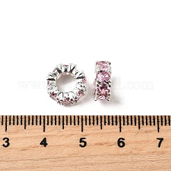 真鍮とキュービックジルコニアのヨーロピアンビーズ  ロンデルホイールスペーサービーズ  銀  ピンク  11x4mm  穴：5mm&nbsp;ZIRC-L041-18A-S