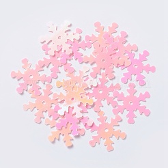 オーナメントアクセサリープラスチック製スパンコール/スパンコールビーズ  スノーフレーク  ピンク  19x17x0.1mm  穴：1.4mm&nbsp;PVC-E001-04-RC02