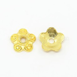 チベット風合金ビーズキャップ  花  5花びら  ゴールドカラー  鉛フリー＆カドミウムフリー＆ニッケルフリー  10x3mm  穴：2mm&nbsp;LS-TIBEB-EA478Y-G-FF