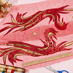 2個 2スタイル ポリエステル刺繍縫い付けアップリケ  ミシンクラフト装飾  花  レッド  705x275x1mm&nbsp;PATC-MA0001-32B