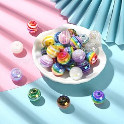 30個の電気メッキ不透明ストライプレジンヨーロピアンビーズ  大穴ビーズ  ABカラー  ラウンド  ミックスカラー  16x14.5mm  穴：4mm&nbsp;RESI-CJ0003-10