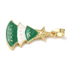 クリスマス真鍮エナメルペンダント  ゴールドカラー  クリスマスツリー  23x16x2mm  穴：5x3mm&nbsp;KK-K305-08E-G