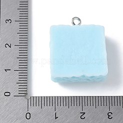 不透明樹脂ペンダント  猫のチャーム付きスクエア  プラチナメッキ鉄ループ付き  ライトスカイブルー  25x21x8.5mm  穴：2mm&nbsp;RESI-Z033-02P-A