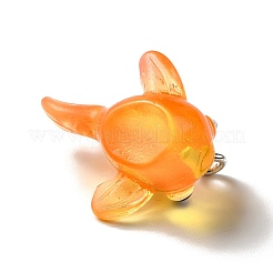 マリンシリーズ 透明レジンペンダント  金魚チャーム  プラチナメッキ鉄パーツ  ゴールド  16x21x23mm  穴：2mm&nbsp;RESI-E031-02P-06