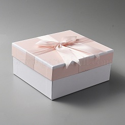 ちょう結び紙ジュエリーギフトボックス  紙袋付き  長方形  ミスティローズ  箱：20x18x9.2センチメートル&nbsp;CON-WH0092-21