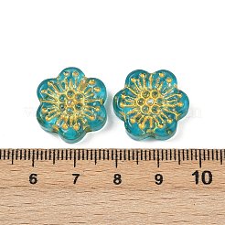 焼き付け塗料と金色の金属で覆われたガラスビーズ  花  ライトシーグリーン  17x18.5x5.5mm  穴：1.2mm&nbsp;DGLA-T004-09B