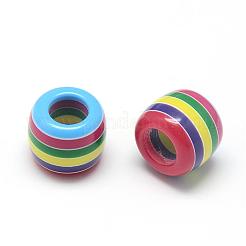 不透明ストライプ樹脂ヨーロピアンビーズ  大穴ビーズ  バレル  ライトスカイブルー  12x10.5mm  穴：5.5mm&nbsp;RESI-S344-04