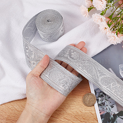 チロリアンテープ  ジャカードリボン  花柄  銀  1-5/8インチ（42mm）&nbsp;OCOR-GF0002-57B