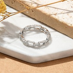 長方形の透明キュービックジルコニア指輪  女性のための真鍮のアクセサリー  長持ちメッキ  ラックめっき  プラチナ  3.5mm  内径：17.5mm&nbsp;RJEW-G337-13P