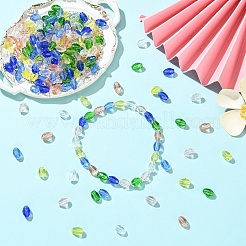 210個7色透明ガラスビーズ  ライス  多面カット  ミックスカラー  8~9x5~6mm  穴：0.9~1mm  30個/カラー&nbsp;GL-YW9D8D-02