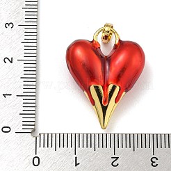 真鍮にエナメルペンダントをメッキしたラック  長持ちメッキ  カドミウムフリー＆鉛フリー  18KGP本金メッキ  ハート  ジャンプリングチャーム付き  レッド  20.8x28x8.5mm  穴：7x4mm&nbsp;KK-I718-05G