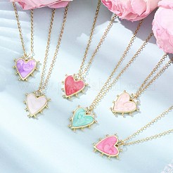 真鍮エナメルペンダント、アズキチェーンネックレス  ハート  ミックスカラー  16.10インチ（40.9cm）&nbsp;NJEW-JN05514