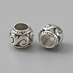 チベット風合金ヨーロピアンビーズ  大穴ビーズ  バレル  アンティークシルバー  10x8mm  穴：5.5mm&nbsp;TIBEB-WH0001-31